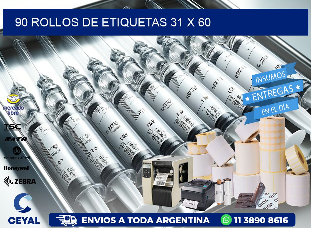 90 ROLLOS DE ETIQUETAS 31 x 60