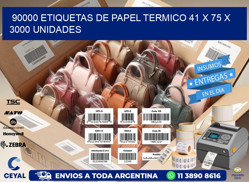 90000 ETIQUETAS DE PAPEL TERMICO 41 x 75 X 3000 UNIDADES