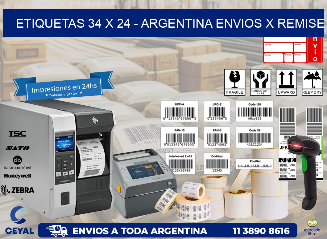 ETIQUETAS 34 x 24 - ARGENTINA ENVIOS X REMISE