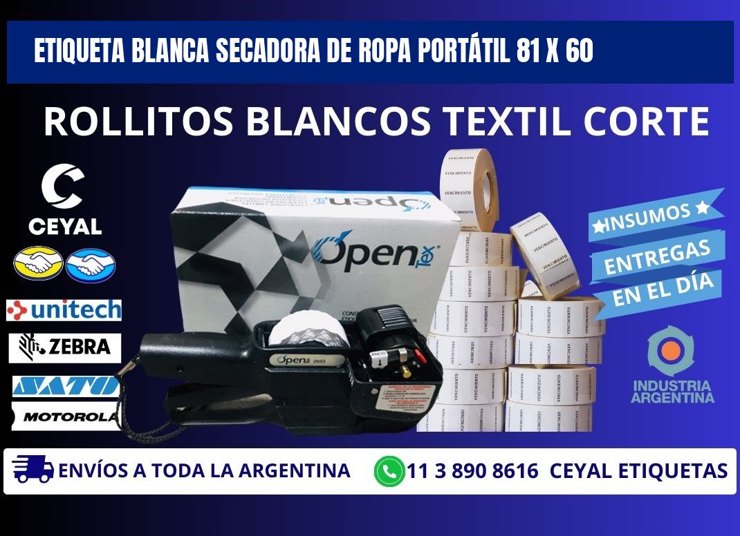 ETIQUETA BLANCA SECADORA DE ROPA PORTÁTIL 81 x 60