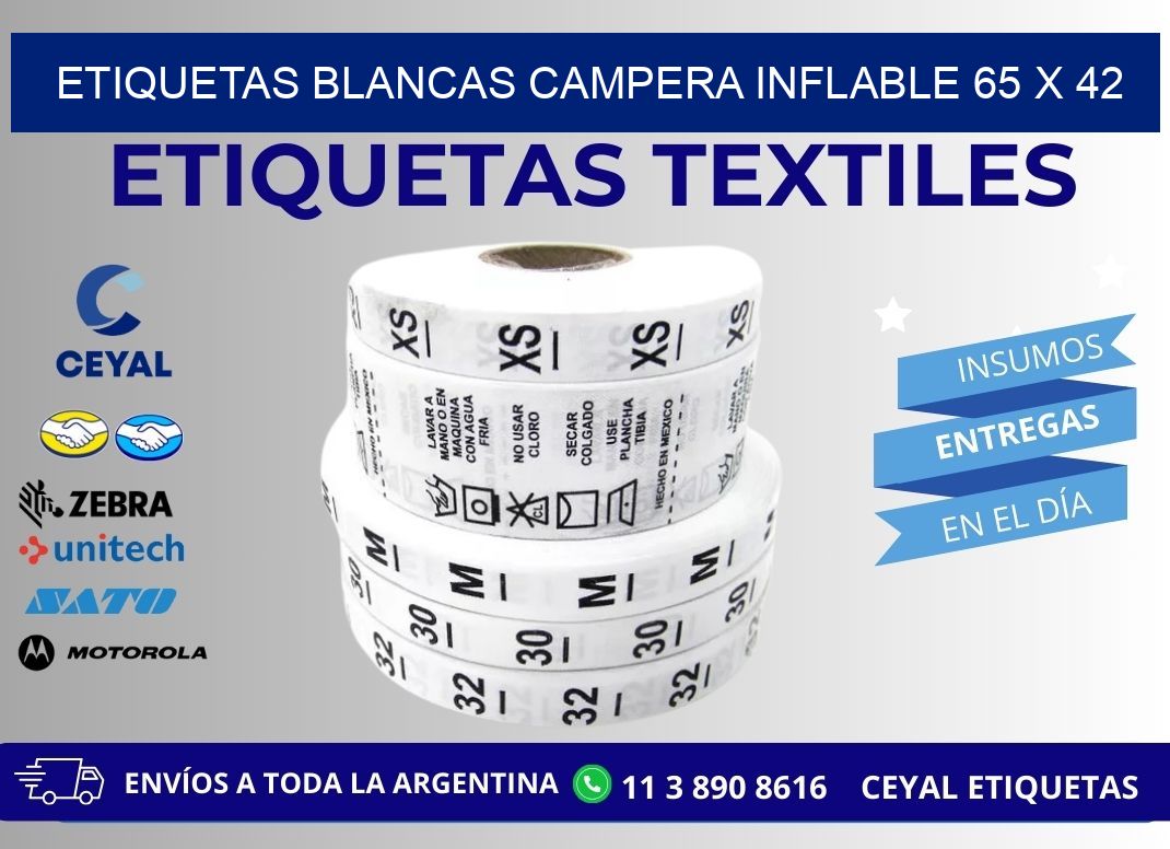 ETIQUETAS BLANCAS CAMPERA INFLABLE 65 x 42