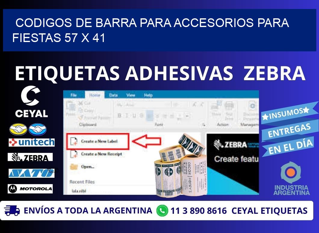 CODIGOS DE BARRA PARA ACCESORIOS PARA FIESTAS 57 x 41