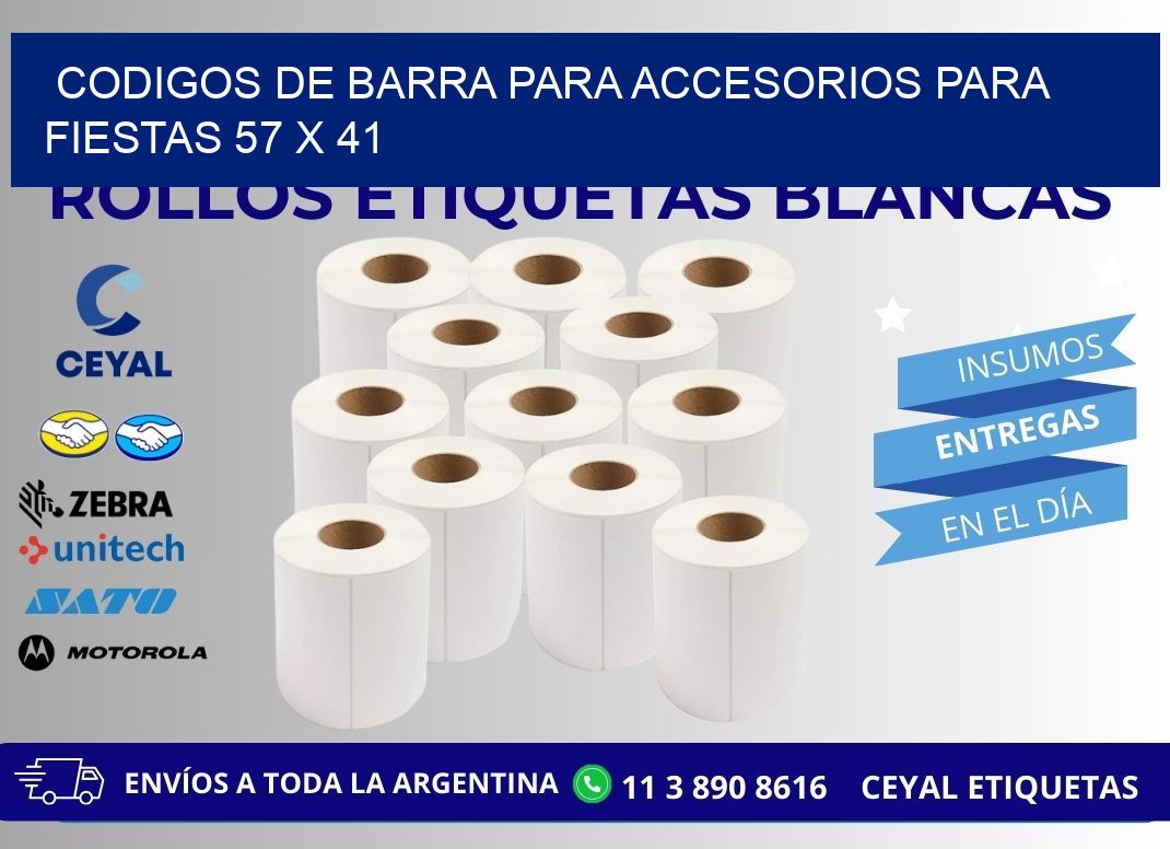 CODIGOS DE BARRA PARA ACCESORIOS PARA FIESTAS 57 x 41