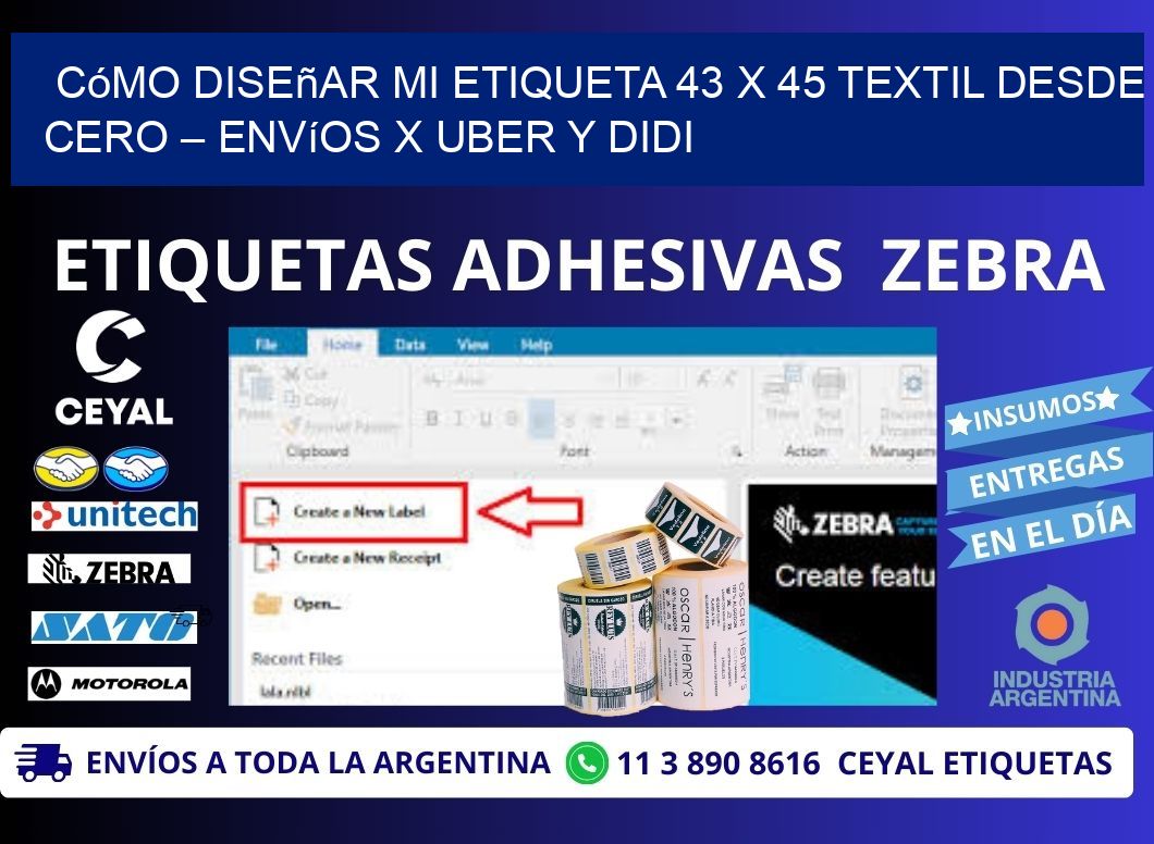 Cómo diseñar mi Etiqueta 43 x 45 textil desde cero – Envíos x Uber y DiDi