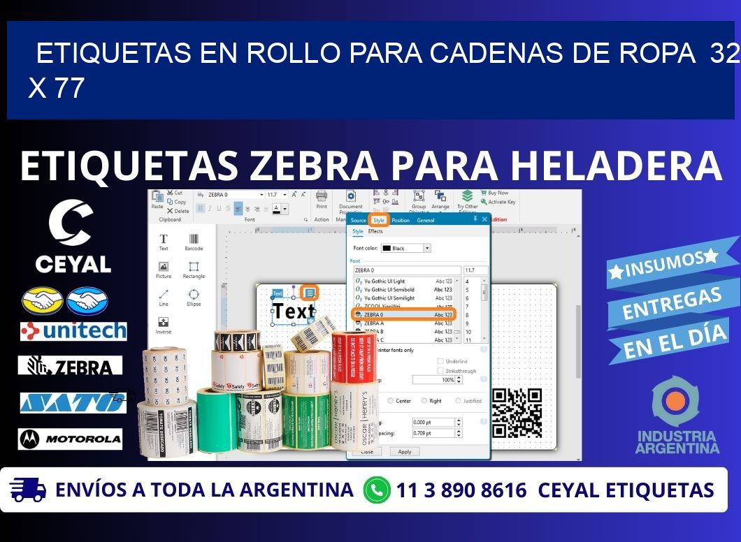 ETIQUETAS EN ROLLO PARA CADENAS DE ROPA  32 x 77