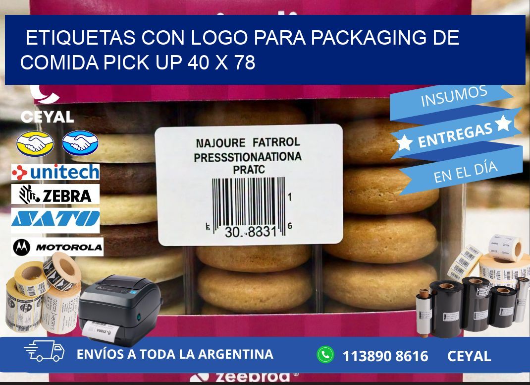 Etiquetas con logo para packaging de comida pick up 40 x 78