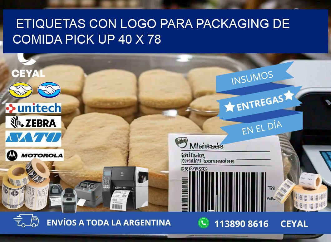 Etiquetas con logo para packaging de comida pick up 40 x 78