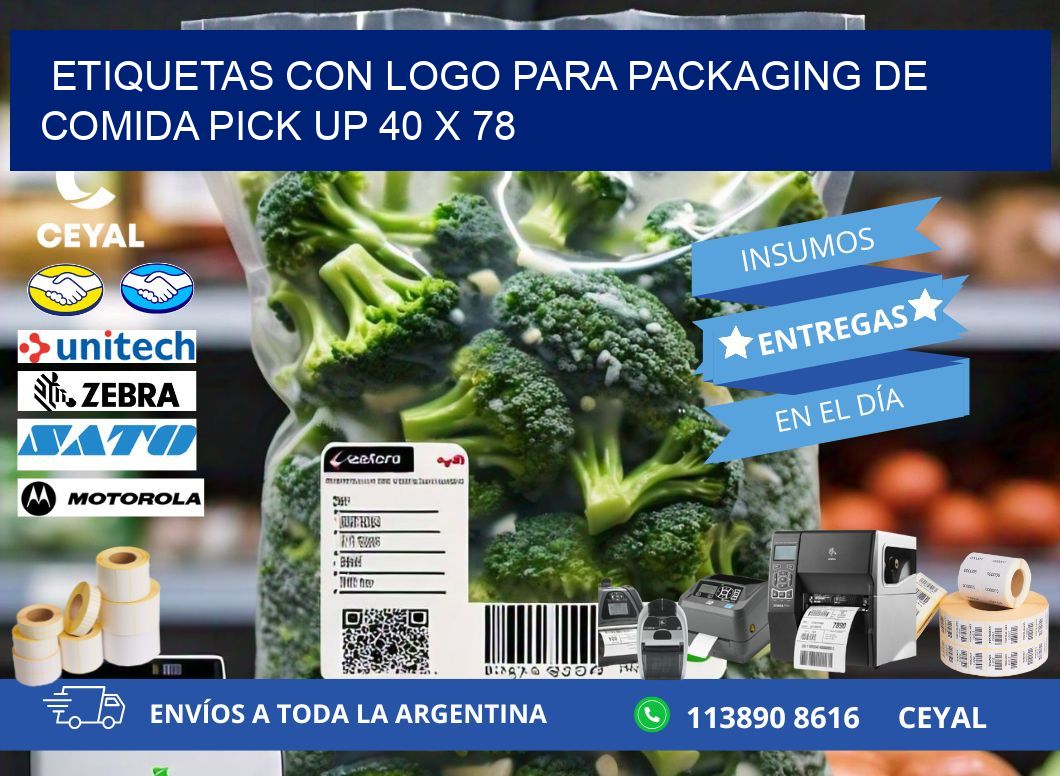 Etiquetas con logo para packaging de comida pick up 40 x 78