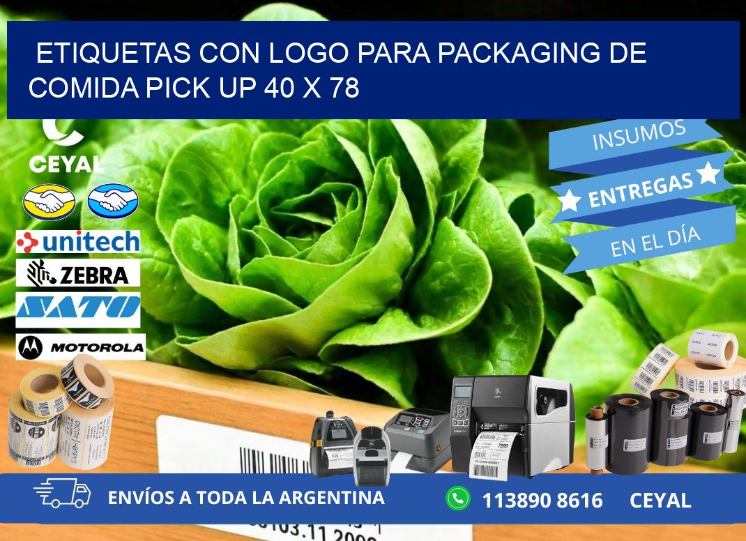 Etiquetas con logo para packaging de comida pick up 40 x 78