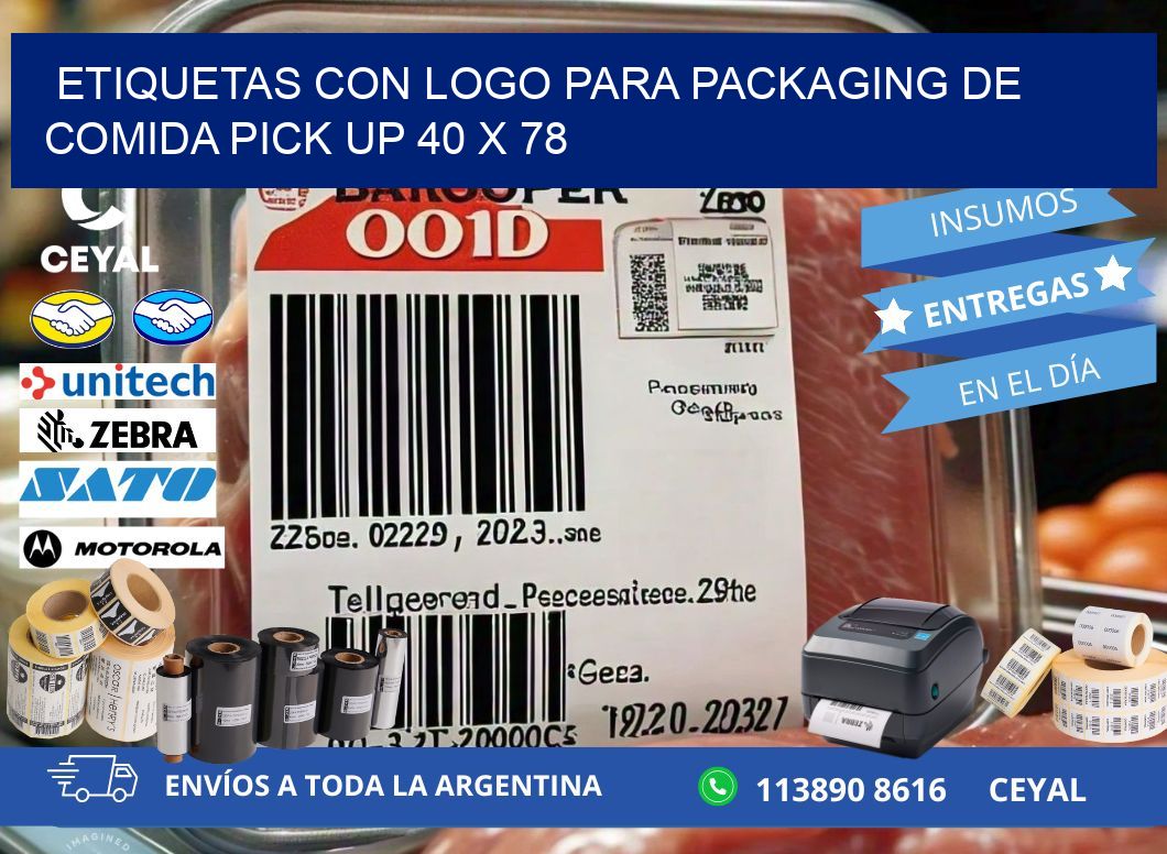 Etiquetas con logo para packaging de comida pick up 40 x 78