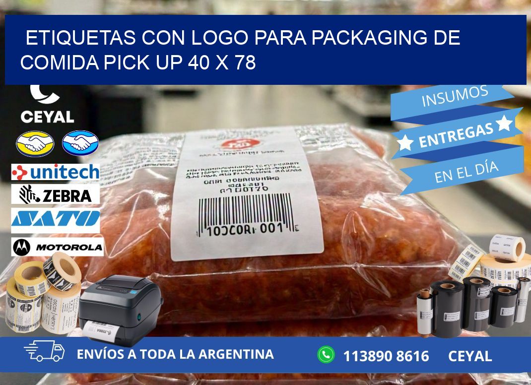 Etiquetas con logo para packaging de comida pick up 40 x 78