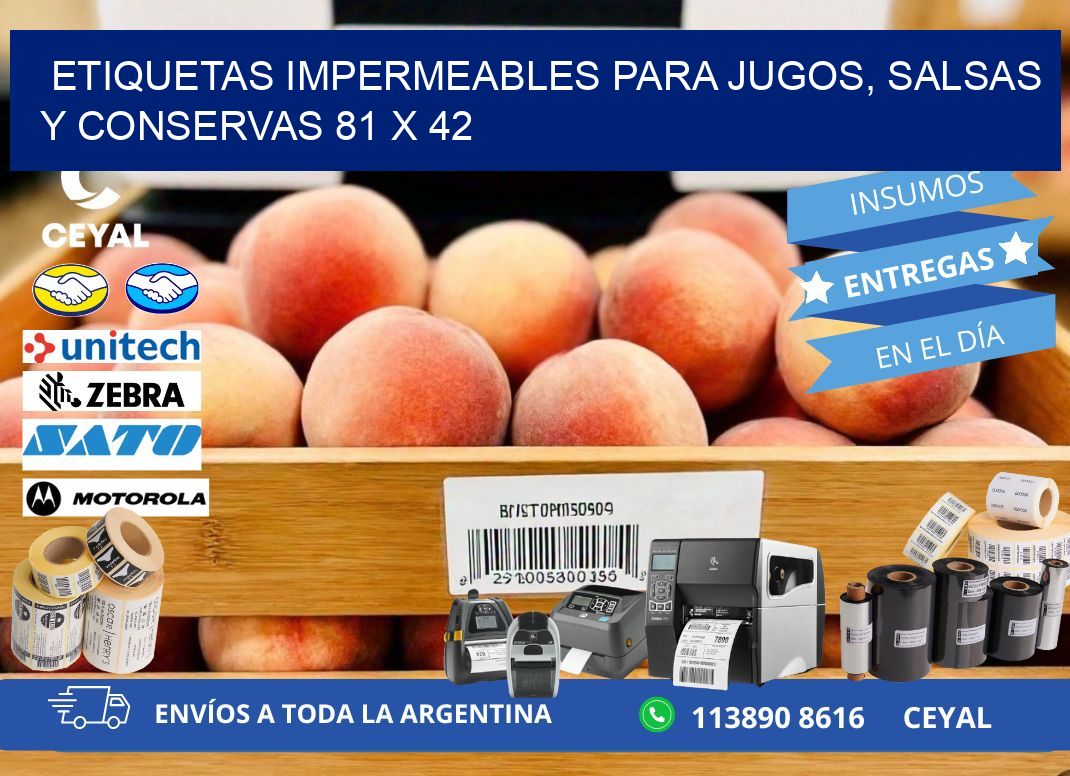 Etiquetas impermeables para jugos, salsas y conservas 81 x 42