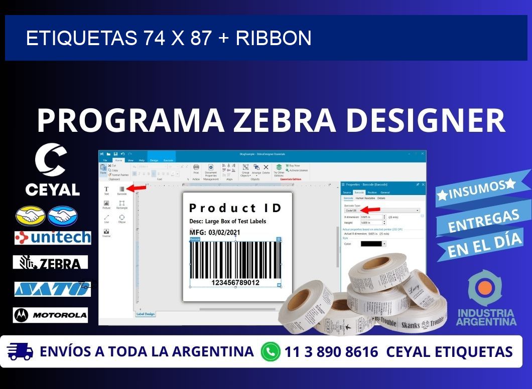 ETIQUETAS 74 x 87 + RIBBON