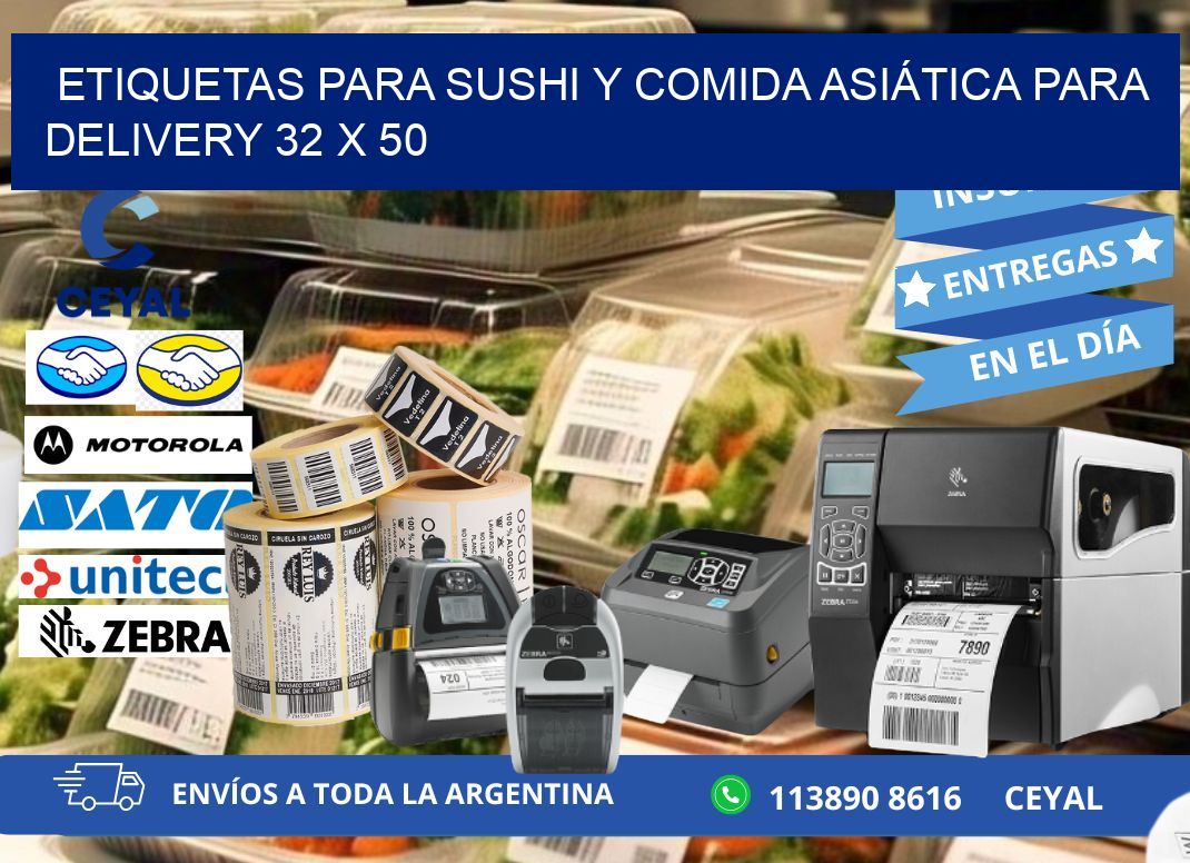 ETIQUETAS PARA SUSHI Y COMIDA ASIÁTICA PARA DELIVERY 32 x 50