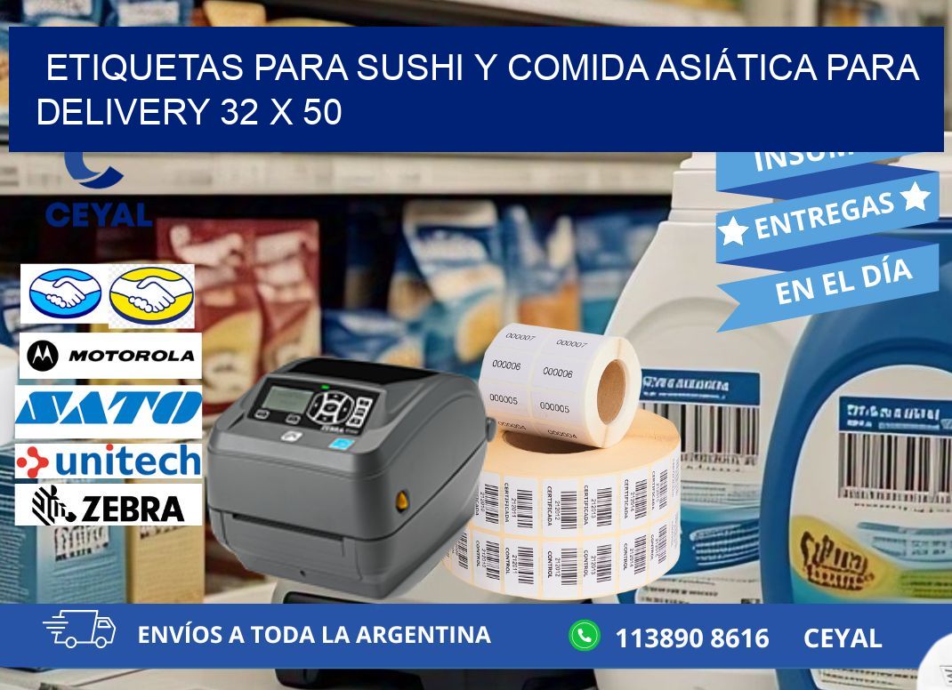 ETIQUETAS PARA SUSHI Y COMIDA ASIÁTICA PARA DELIVERY 32 x 50