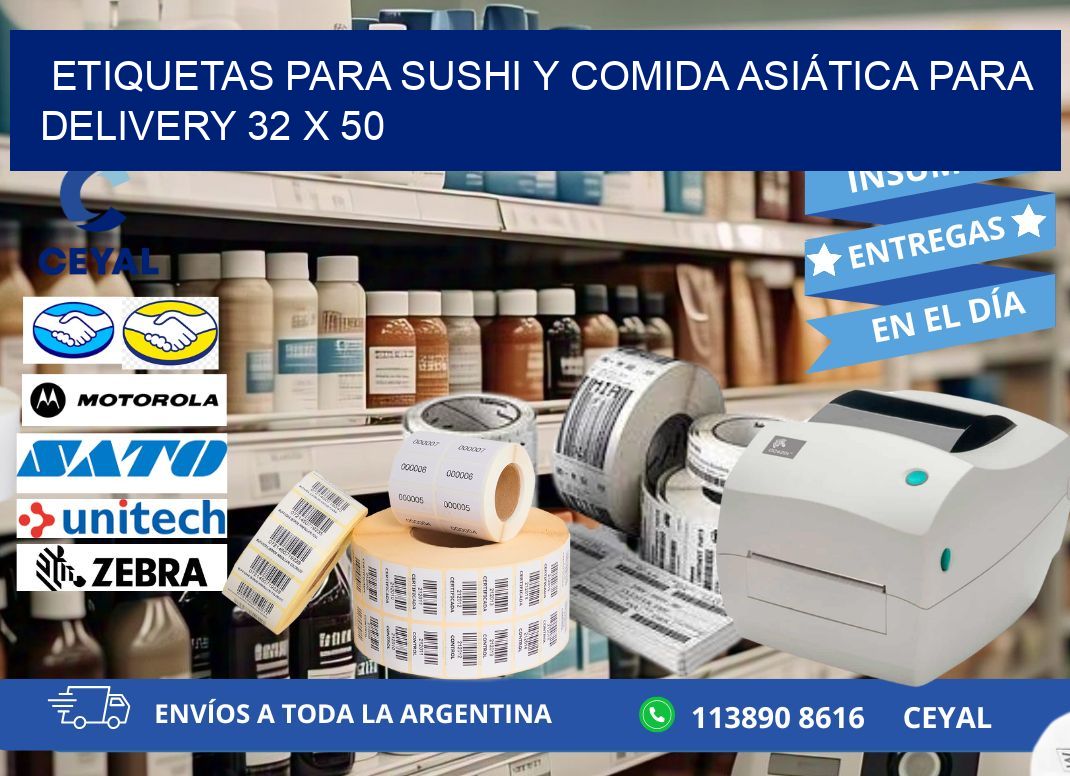 ETIQUETAS PARA SUSHI Y COMIDA ASIÁTICA PARA DELIVERY 32 x 50