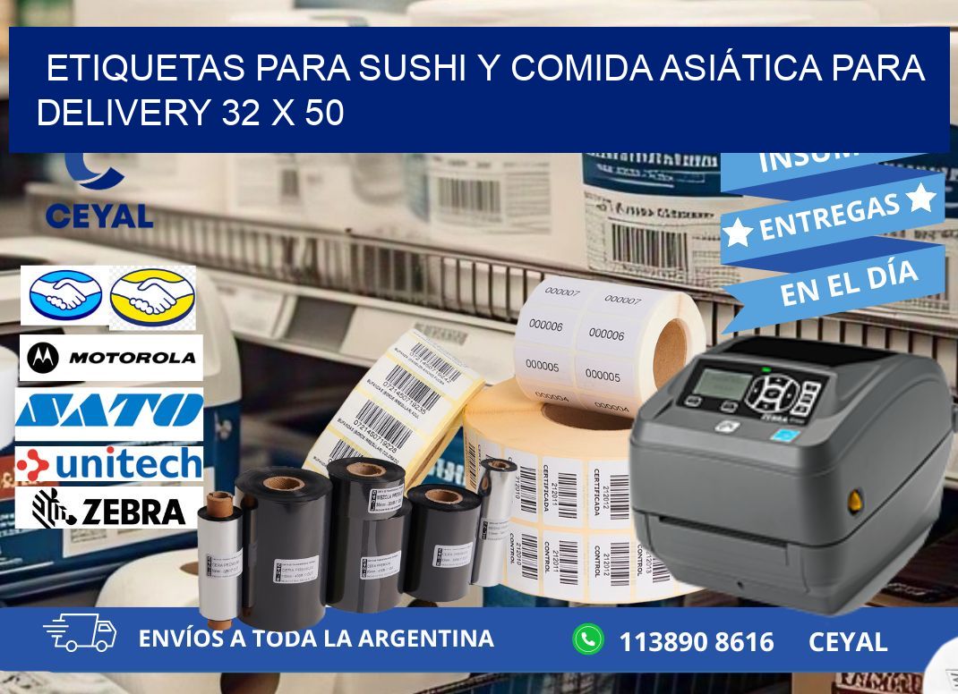 ETIQUETAS PARA SUSHI Y COMIDA ASIÁTICA PARA DELIVERY 32 x 50