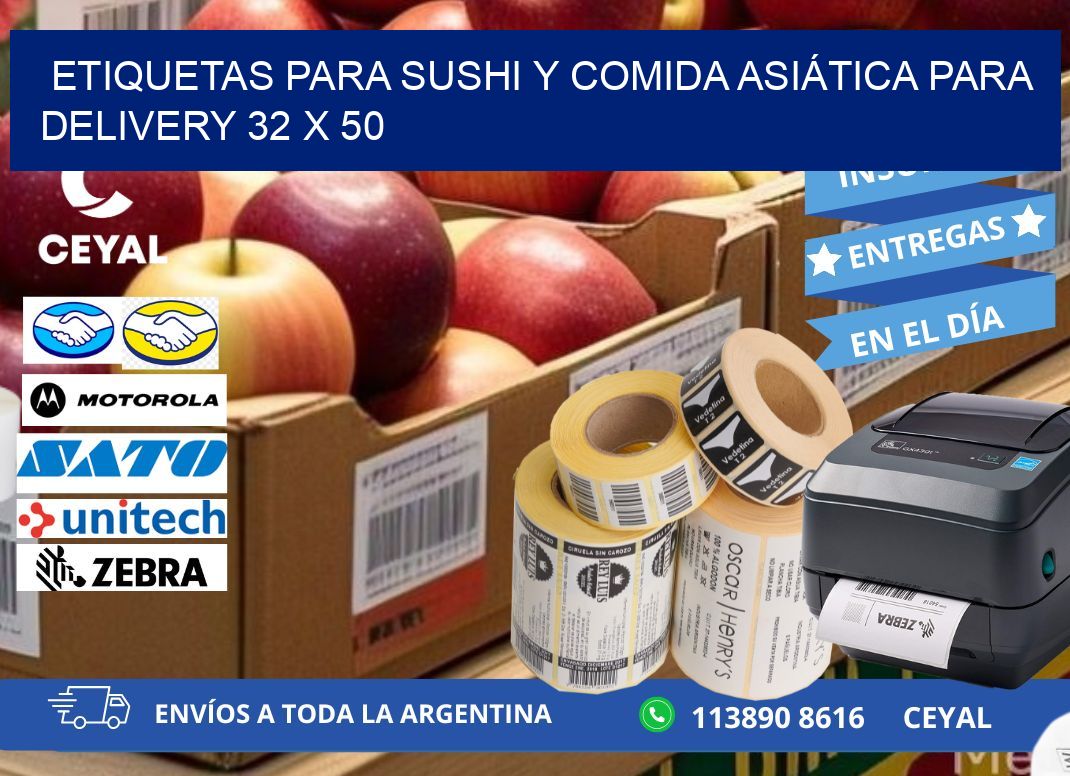 ETIQUETAS PARA SUSHI Y COMIDA ASIÁTICA PARA DELIVERY 32 x 50