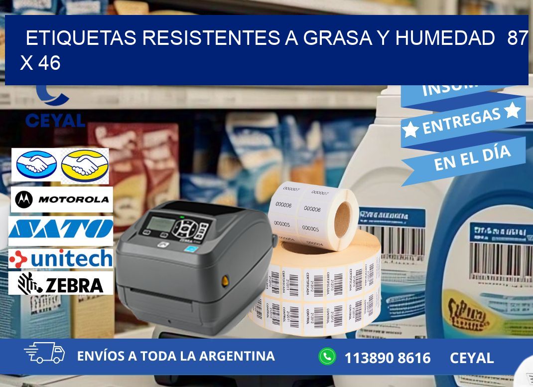 ETIQUETAS RESISTENTES A GRASA Y HUMEDAD  87 x 46