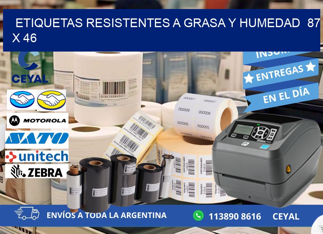 ETIQUETAS RESISTENTES A GRASA Y HUMEDAD  87 x 46