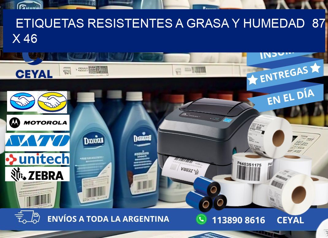 ETIQUETAS RESISTENTES A GRASA Y HUMEDAD  87 x 46