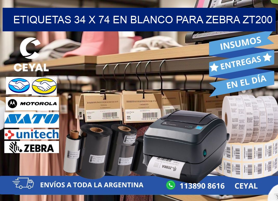 Etiquetas 34 x 74 en blanco para zebra zt200