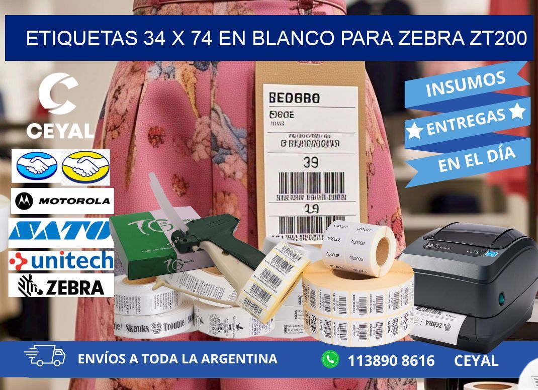 Etiquetas 34 x 74 en blanco para zebra zt200