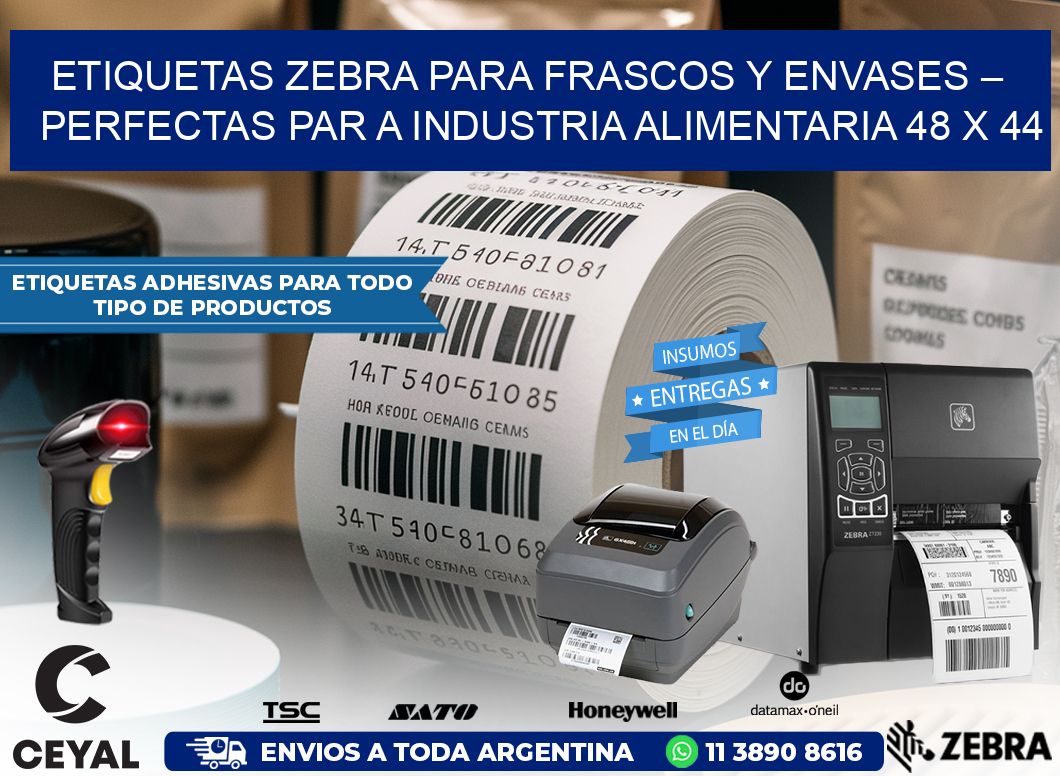 Etiquetas Zebra para Frascos y Envases – Perfectas par a Industria Alimentaria 48 x 44