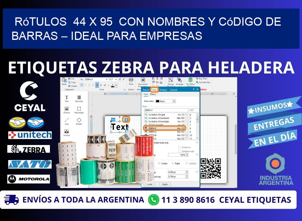 Rótulos  44 x 95  con Nombres y Código de Barras – Ideal para Empresas