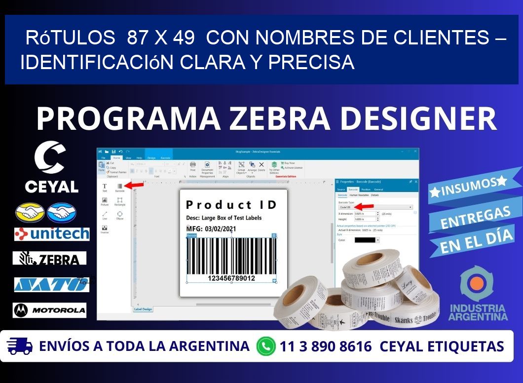 Rótulos  87 x 49  con Nombres de Clientes – Identificación Clara y Precisa