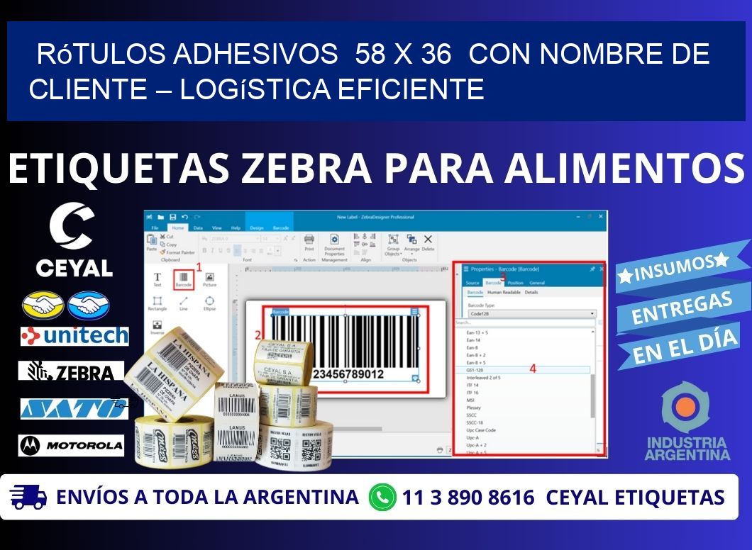 Rótulos Adhesivos  58 x 36  con Nombre de Cliente – Logística Eficiente