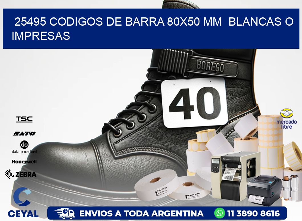 25495 CODIGOS DE BARRA 80x50 mm  BLANCAS O IMPRESAS