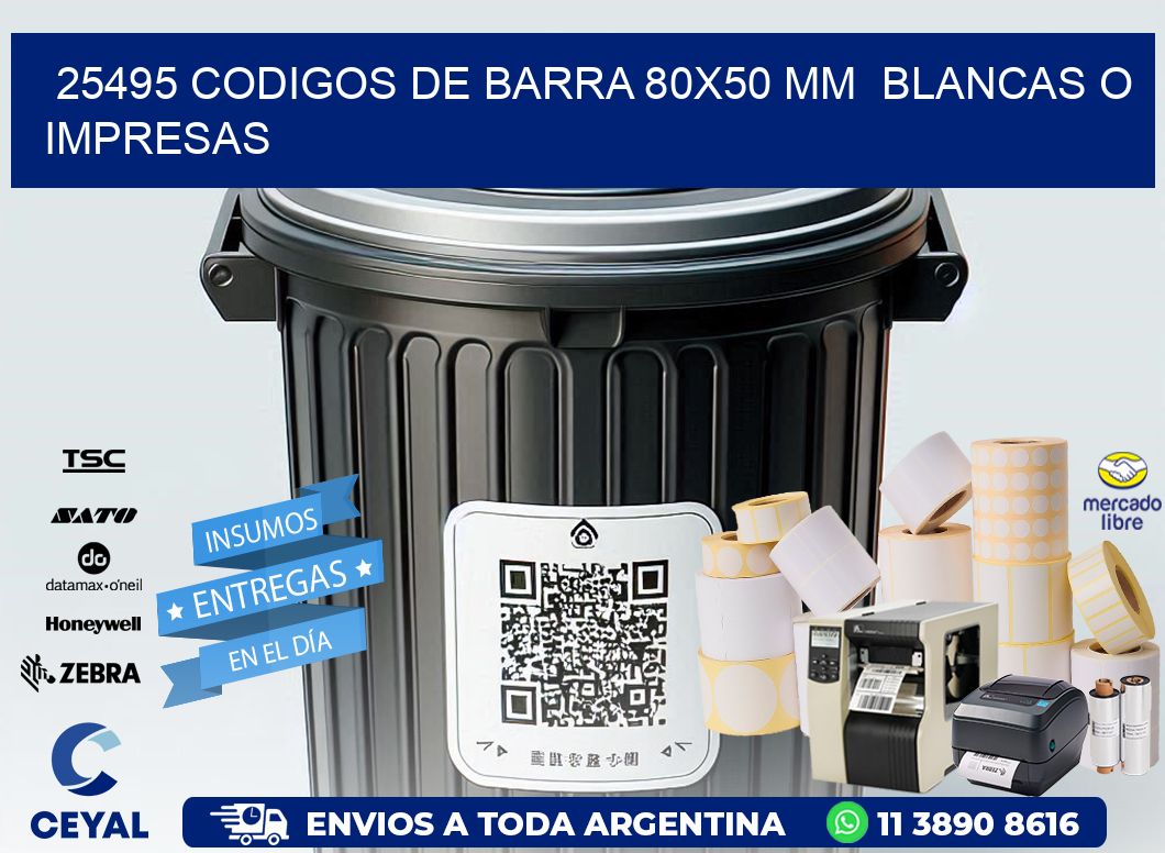 25495 CODIGOS DE BARRA 80x50 mm  BLANCAS O IMPRESAS