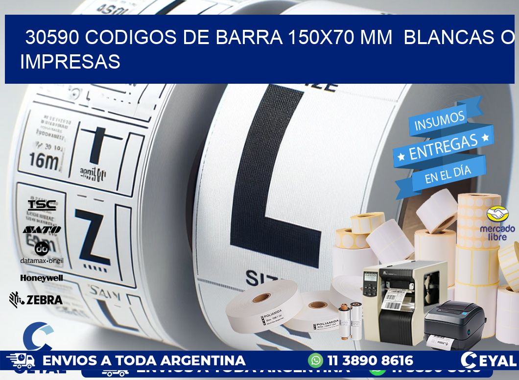 30590 CODIGOS DE BARRA 150x70 mm  BLANCAS O IMPRESAS