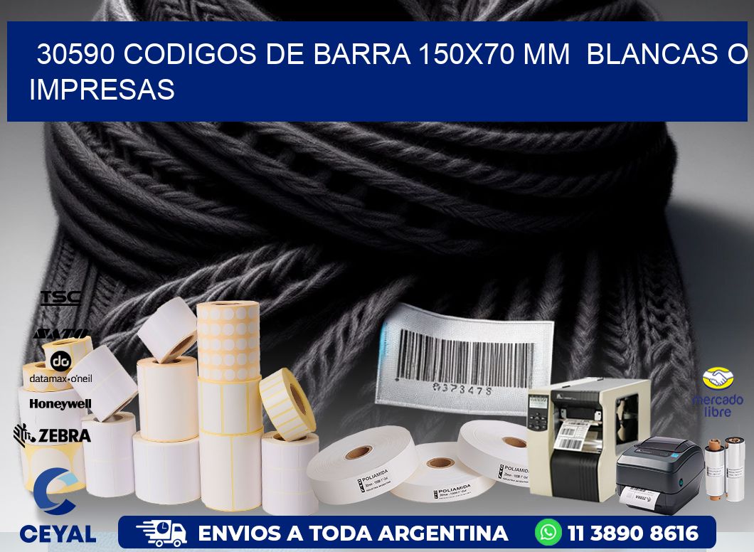 30590 CODIGOS DE BARRA 150x70 mm  BLANCAS O IMPRESAS